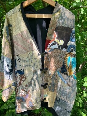 Patchwork Quilted Kimono Jacket - Multicolor Beige